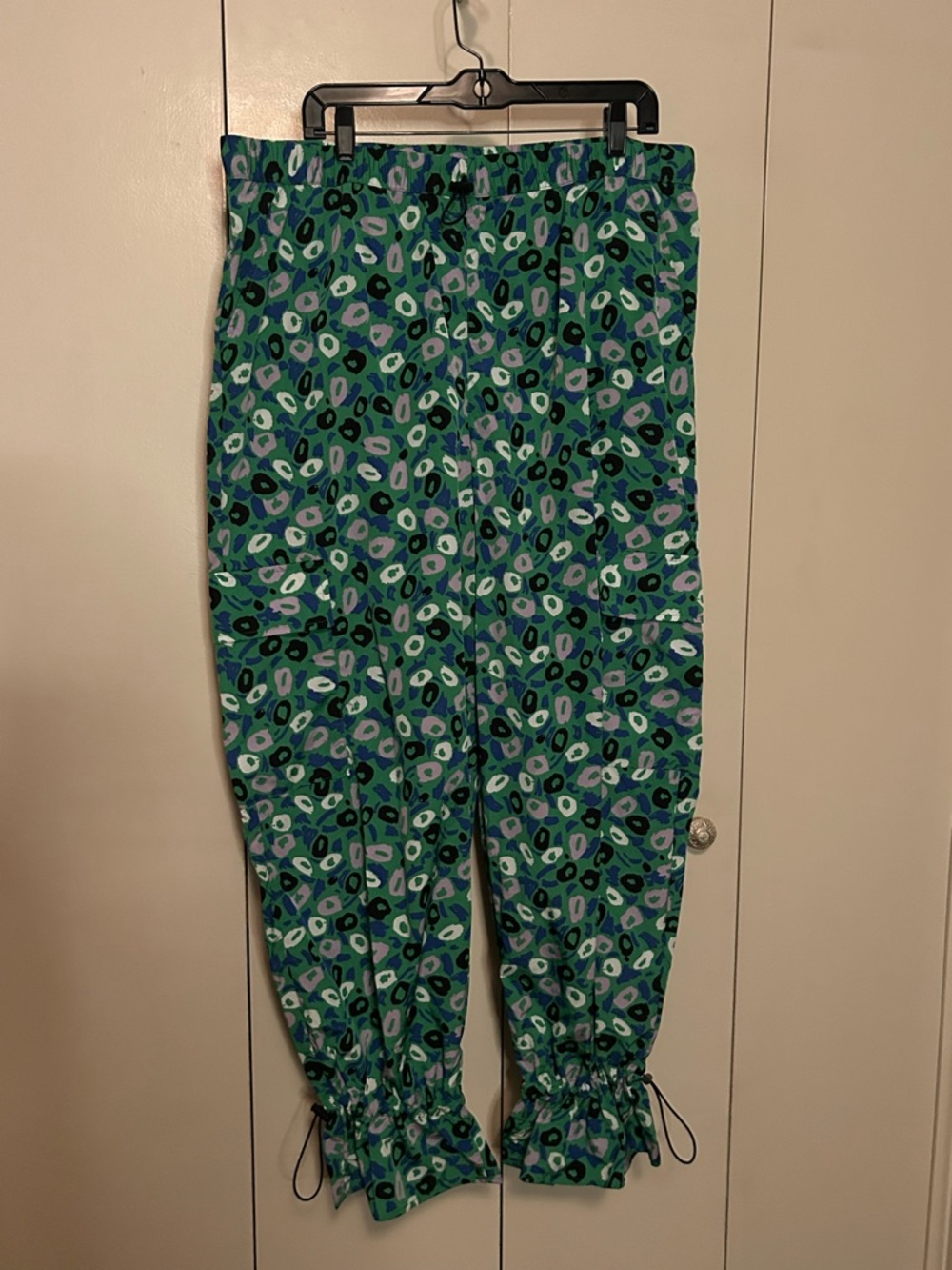 Diane Von Furstenberg Green Multi-Spot Drawstring Hem Joggers